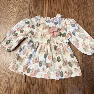Little Lass Pink & Green Patterned Infant Dress 6/9 M.  EUC AA